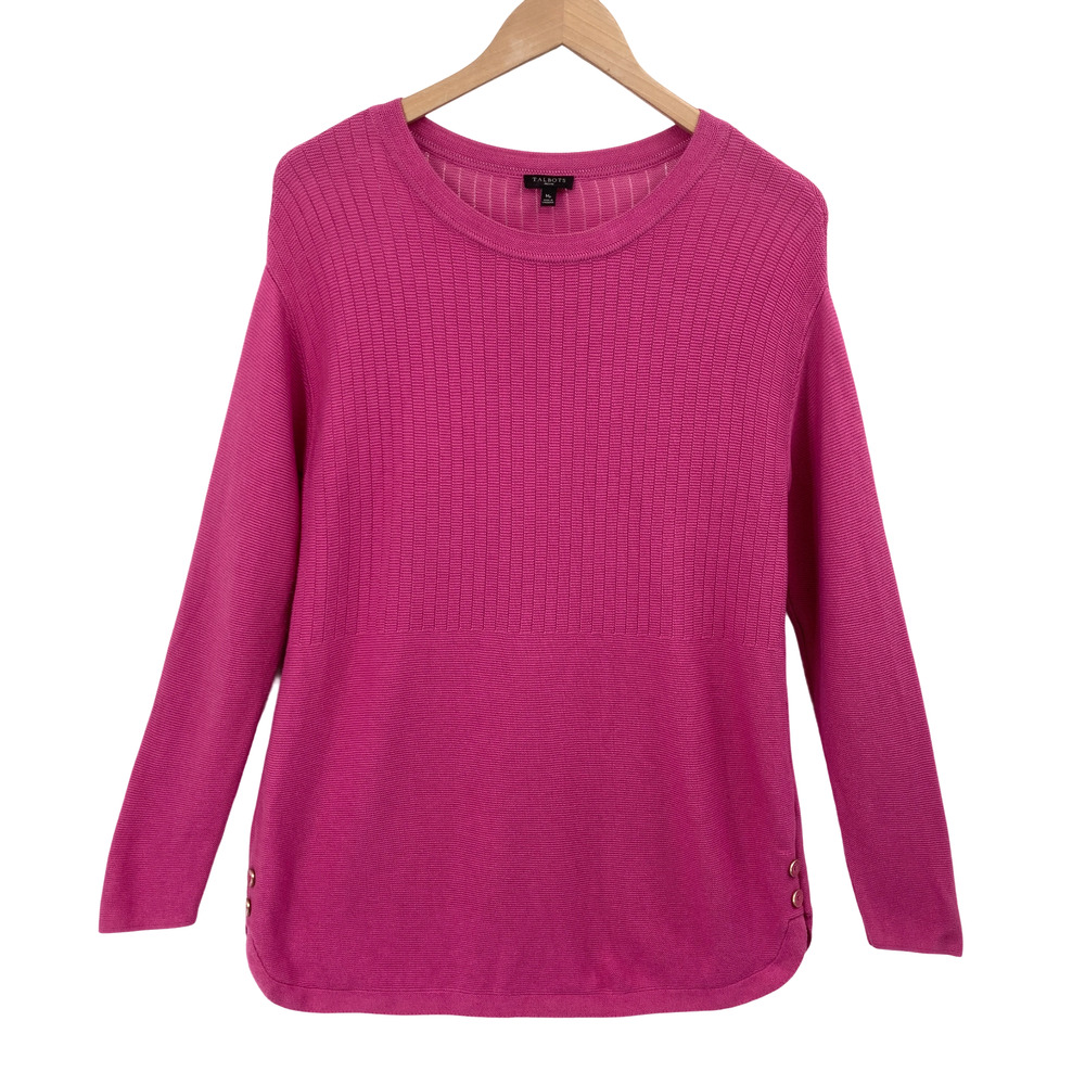 Talbots Pink Ribbed Knit Sweater Petite Medium Women Casual Office Layer Top